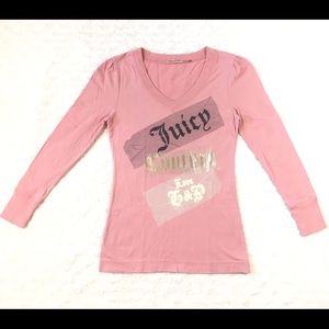 Juicy Couture Top Long Sleeve V Neck Pink Size S